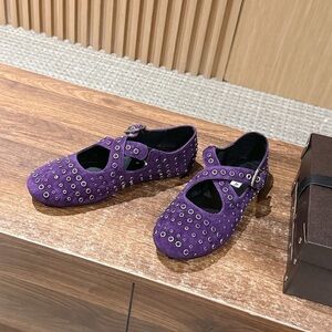 Alaïa Purple Suede Eyelet Mary Jane Flats